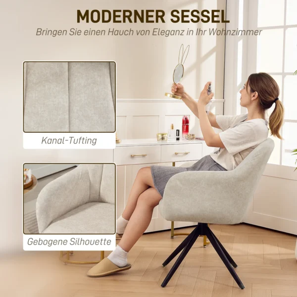 Fauteuil woonkamer draaibare loungefauteuil gestoffeerde getufte relaxfauteuil met stalen poten, velours look gestoffeerde stoel make up stoel voor slaapkamer beige 7
