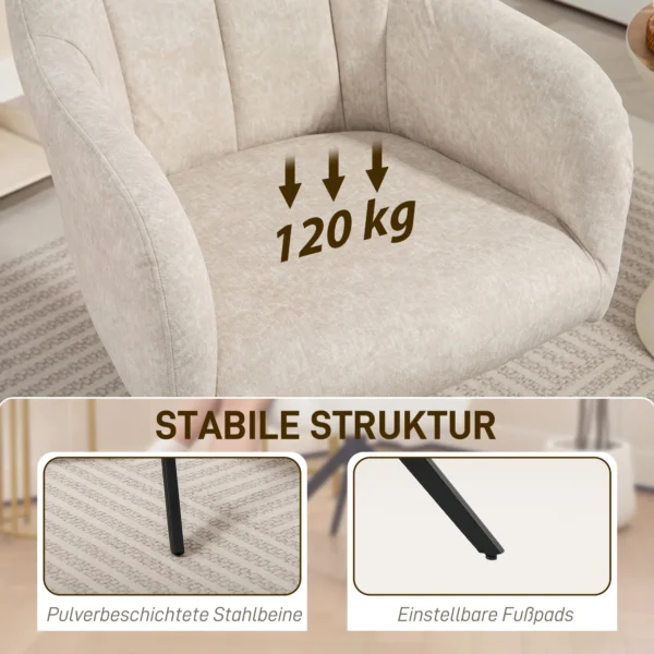 Fauteuil woonkamer draaibare loungefauteuil gestoffeerde getufte relaxfauteuil met stalen poten, velours look gestoffeerde stoel make up stoel voor slaapkamer beige 8