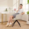 Fauteuil woonkamer draaibare loungefauteuil gestoffeerde getufte relaxfauteuil met stalen poten, velours look gestoffeerde stoel make up stoel voor slaapkamer beige 9