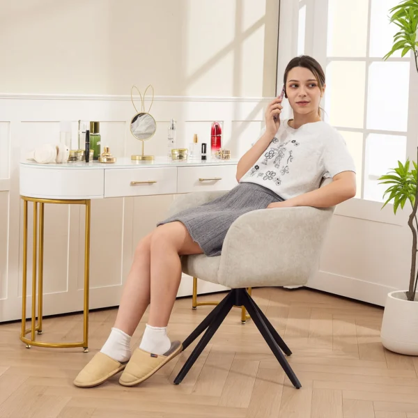 Fauteuil woonkamer draaibare loungefauteuil gestoffeerde getufte relaxfauteuil met stalen poten, velours look gestoffeerde stoel make up stoel voor slaapkamer beige 9