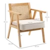 Fauteuil woonkamer relaxstoel met armleuningen, zitkussen, loungestoel met rieten rugleuning, leesstoel met linnen look, houten frame, gestoffeerde stoel voor slaapkamer crème 4