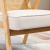 Fauteuil woonkamer relaxstoel met armleuningen, zitkussen, loungestoel met rieten rugleuning, leesstoel met linnen look, houten frame, gestoffeerde stoel voor slaapkamer crème 7