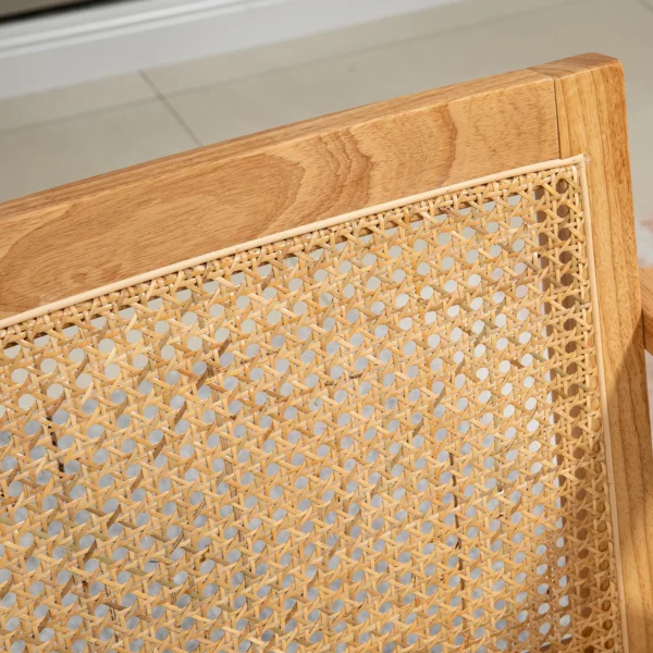Fauteuil woonkamer relaxstoel met armleuningen, zitkussen, loungestoel met rieten rugleuning, leesstoel met linnen look, houten frame, gestoffeerde stoel voor slaapkamer crème 9