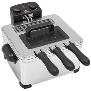 Friteuse met 5l capaciteit, instelbare temperatuur & timer, olie friteuse met afneembare olie container, kijkvenster, oververhittingsbeveiliging, 2000 w roestvrij staal zilver 1