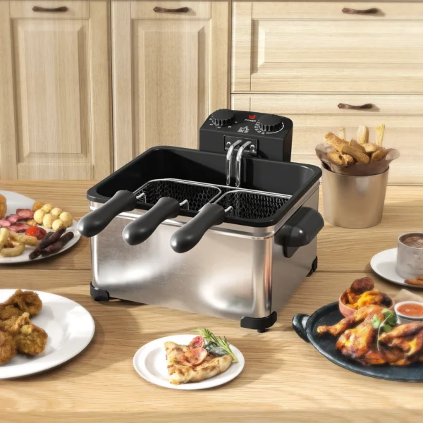 Friteuse met 5l capaciteit, instelbare temperatuur & timer, olie friteuse met afneembare olie container, kijkvenster, oververhittingsbeveiliging, 2000 w roestvrij staal zilver 10