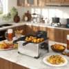 Friteuse met 5l capaciteit, instelbare temperatuur & timer, olie friteuse met afneembare olie container, kijkvenster, oververhittingsbeveiliging, 2000 w roestvrij staal zilver 2
