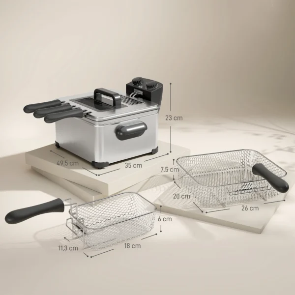 Friteuse met 5l capaciteit, instelbare temperatuur & timer, olie friteuse met afneembare olie container, kijkvenster, oververhittingsbeveiliging, 2000 w roestvrij staal zilver 4