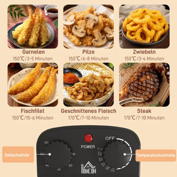 Friteuse met 5l capaciteit, instelbare temperatuur & timer, olie friteuse met afneembare olie container, kijkvenster, oververhittingsbeveiliging, 2000 w roestvrij staal zilver 5