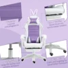 Gaming stoel ergonomische gamer stoel met lendensteun, voetensteun, gaming fauteuil met konijnenoren, hoofdkussen, bureaustoel met verstelbare rugleuning ligfunctie paars 9