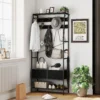 Garderoberek, kledingrek met schoenenrek, 2 stoffen lades, garderobe met 8 haken, plank, jasrek met kiepbeveiliging, voor entree, gang, slaapkamer, zwart 2