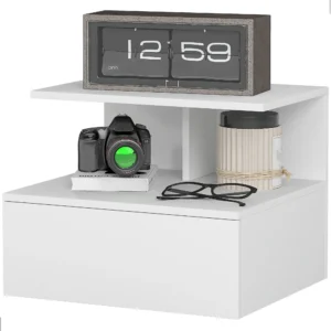 Hangende nachtkastje bijzettafel met lade, open vak, nachtkastje nachtkastje salontafel voor slaapkamer, woonkamer, wit, 39,8 x 35 x 31,6 cm 1
