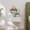 Hangende nachtkastje bijzettafel met lade, open vak, nachtkastje nachtkastje salontafel voor slaapkamer, woonkamer, wit, 39,8 x 35 x 31,6 cm 8