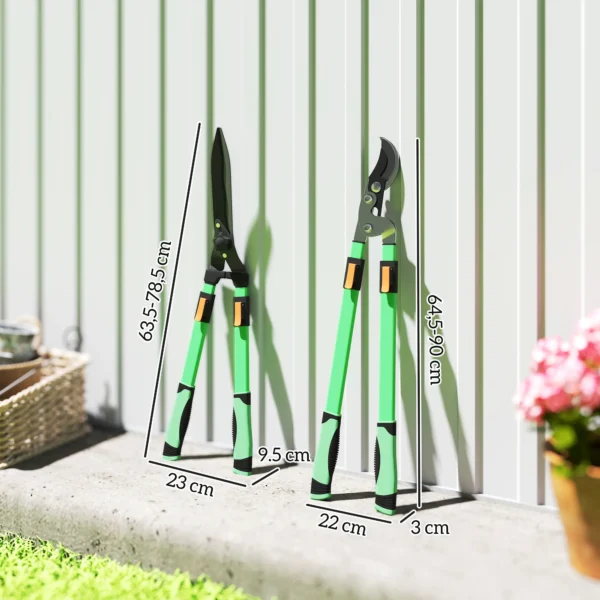 Heggenschaar set 2 delig tuinschaar meslengte 90 cm takkenschaar met anti aanbaklaag metalen messen, uitschuifbare handgreep, 78,5 cm heggenschaar voor het snoeien van heggen en takken 4