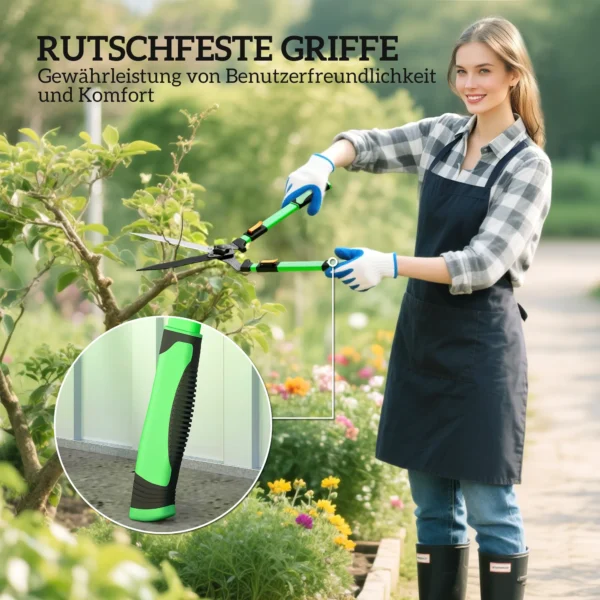 Heggenschaar set 2 delig tuinschaar meslengte 90 cm takkenschaar met anti aanbaklaag metalen messen, uitschuifbare handgreep, 78,5 cm heggenschaar voor het snoeien van heggen en takken 7