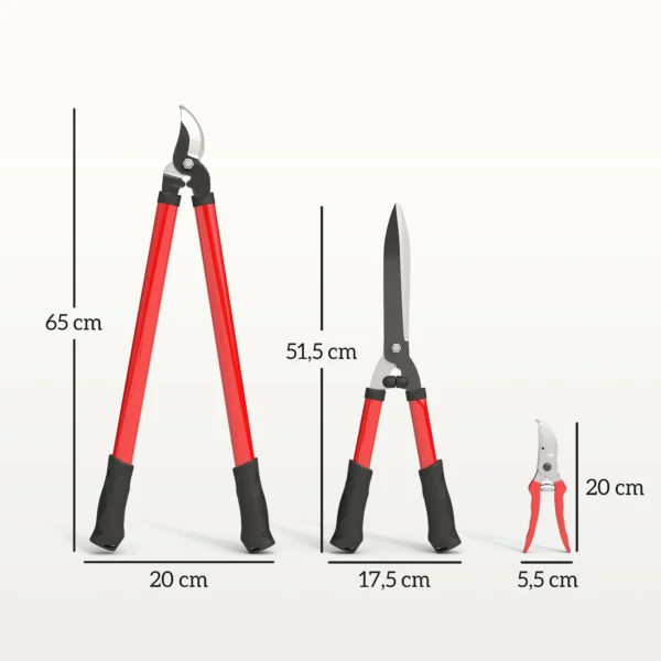 Heggenschaar set 3 delig tuinschaar takkenschaar met anti aanbaklaag stalen messen, antislip handvat, voor het snoeien van heggen en takken voor tuinwerkzaamheden 4