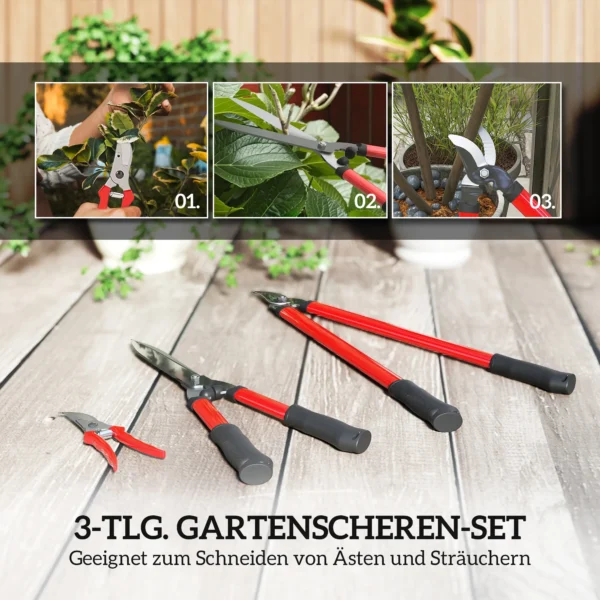 Heggenschaar set 3 delig tuinschaar takkenschaar met anti aanbaklaag stalen messen, antislip handvat, voor het snoeien van heggen en takken voor tuinwerkzaamheden 5
