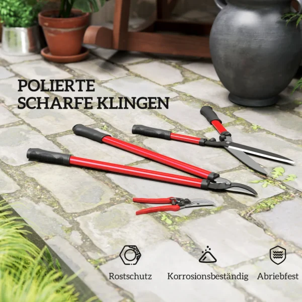 Heggenschaar set 3 delig tuinschaar takkenschaar met anti aanbaklaag stalen messen, antislip handvat, voor het snoeien van heggen en takken voor tuinwerkzaamheden 6