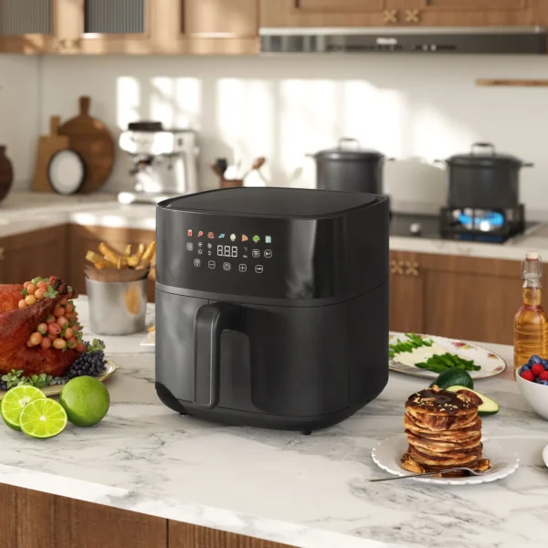 Heteluchtfriteuse 8l airfryer met 8 voorinstellingen, 60 min timer, 360° heteluchtcirculatie, 1700w friteuse zonder olie, met oververhittingsbeveiliging, led touch display, zwart 2