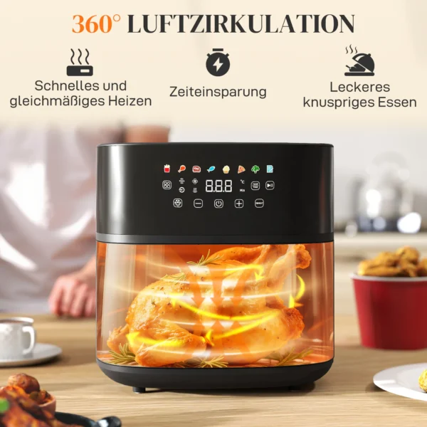 Heteluchtfriteuse 8l airfryer met 8 voorinstellingen, 60 min timer, 360° heteluchtcirculatie, 1700w friteuse zonder olie, met oververhittingsbeveiliging, led touch display, zwart 5