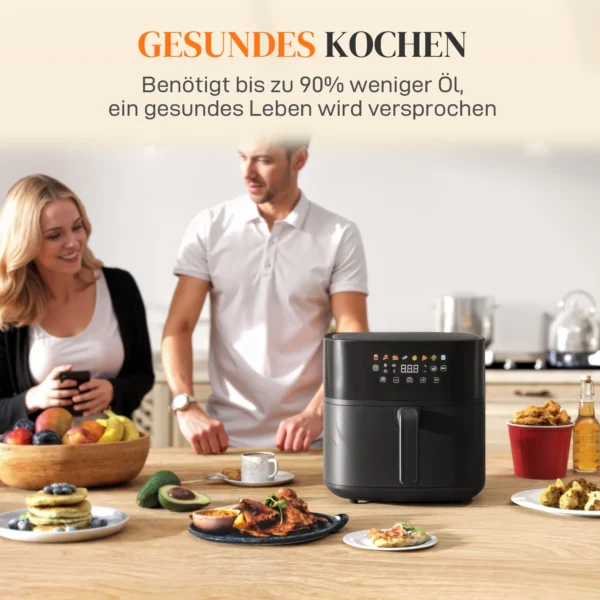 Heteluchtfriteuse 8l airfryer met 8 voorinstellingen, 60 min timer, 360° heteluchtcirculatie, 1700w friteuse zonder olie, met oververhittingsbeveiliging, led touch display, zwart 7