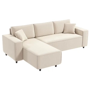 Hoekbank 3 zits bank in l vorm hoekbank met omkeerbare chaise longue 2 kussens veerpolster, hoekbank van corduroy woonlandschap voor woonkamer slaapkamer 241x153x83 cm crèmewit 1