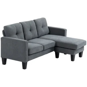 Hoekbank bank met omkeerbare chaise longue sofa l vorm hoekbank met veren kern, hoogdicht schuim, linnen look voor woonkamer, slaapkamer, donkergrijs 1