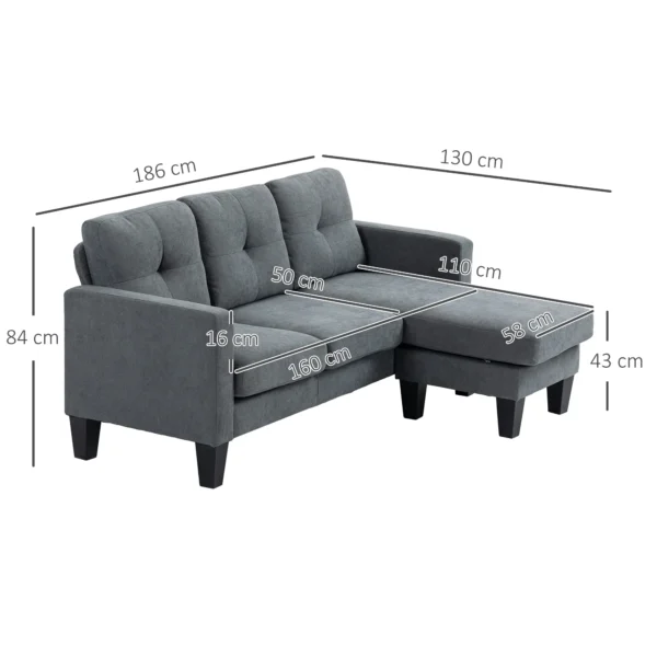 Hoekbank bank met omkeerbare chaise longue sofa l vorm hoekbank met veren kern, hoogdicht schuim, linnen look voor woonkamer, slaapkamer, donkergrijs 4