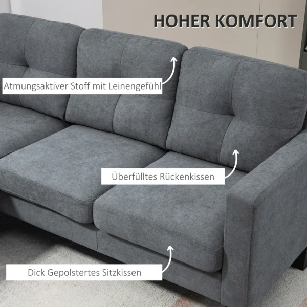 Hoekbank bank met omkeerbare chaise longue sofa l vorm hoekbank met veren kern, hoogdicht schuim, linnen look voor woonkamer, slaapkamer, donkergrijs 5