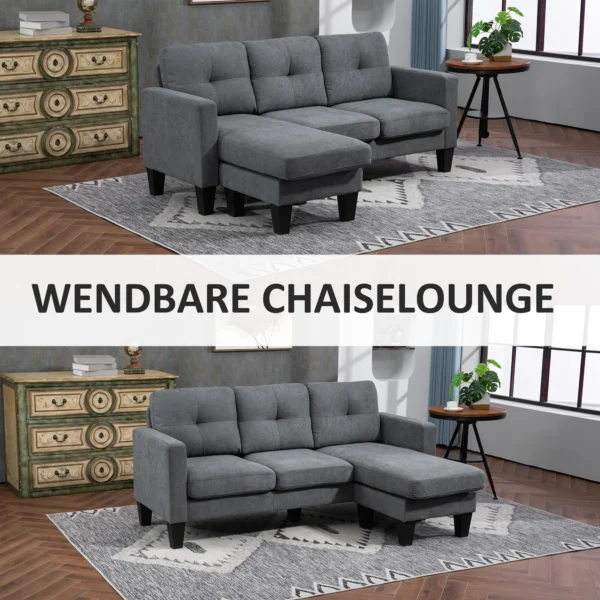 Hoekbank bank met omkeerbare chaise longue sofa l vorm hoekbank met veren kern, hoogdicht schuim, linnen look voor woonkamer, slaapkamer, donkergrijs 7