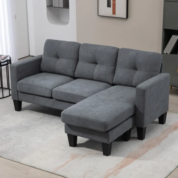 Hoekbank bank met omkeerbare chaise longue sofa l vorm hoekbank met veren kern, hoogdicht schuim, linnen look voor woonkamer, slaapkamer, donkergrijs 8