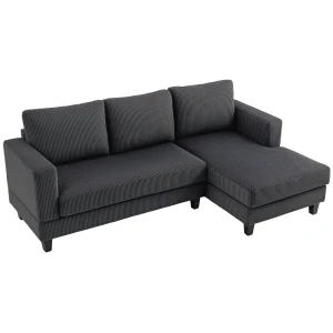 Hoekbank met chaise longue 3 zits bank l vorm gestoffeerde hoekbank met koord optiek, hoogdicht schuim, tot 400 kg, voor woonkamer, slaapkamer, 214 x 134 x 87 cm donkergrijs 1