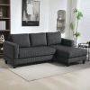 Hoekbank met chaise longue 3 zits bank l vorm gestoffeerde hoekbank met koord optiek, hoogdicht schuim, tot 400 kg, voor woonkamer, slaapkamer, 214 x 134 x 87 cm donkergrijs 2