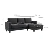 Hoekbank met chaise longue 3 zits bank l vorm gestoffeerde hoekbank met koord optiek, hoogdicht schuim, tot 400 kg, voor woonkamer, slaapkamer, 214 x 134 x 87 cm donkergrijs 4