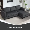 Hoekbank met chaise longue 3 zits bank l vorm gestoffeerde hoekbank met koord optiek, hoogdicht schuim, tot 400 kg, voor woonkamer, slaapkamer, 214 x 134 x 87 cm donkergrijs 5