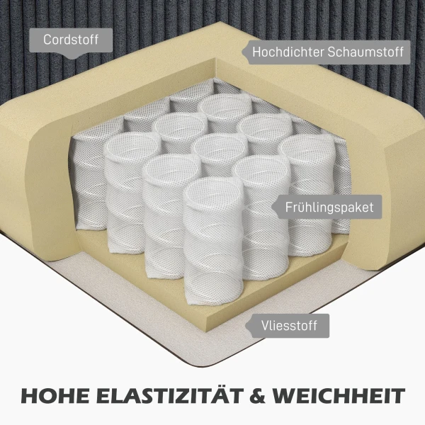 Hoekbank met chaise longue 3 zits bank l vorm gestoffeerde hoekbank met koord optiek, hoogdicht schuim, tot 400 kg, voor woonkamer, slaapkamer, 214 x 134 x 87 cm donkergrijs 6