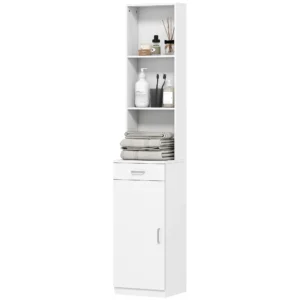 Hoge badkamerkast smalle hoge kast met lade, deur, verstelbare planken, voor badkamer, woonkamer 35 x 30,5 x 179 cm wit 1