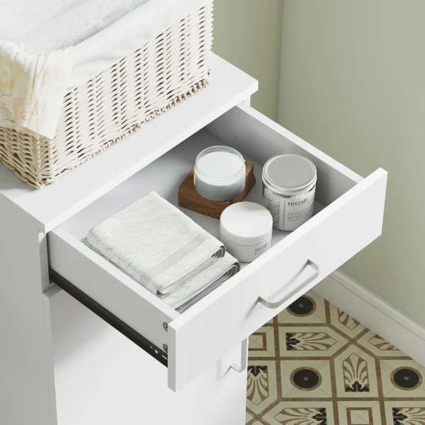 Hoge badkamerkast smalle hoge kast met lade, deur, verstelbare planken, voor badkamer, woonkamer 35 x 30,5 x 179 cm wit 10