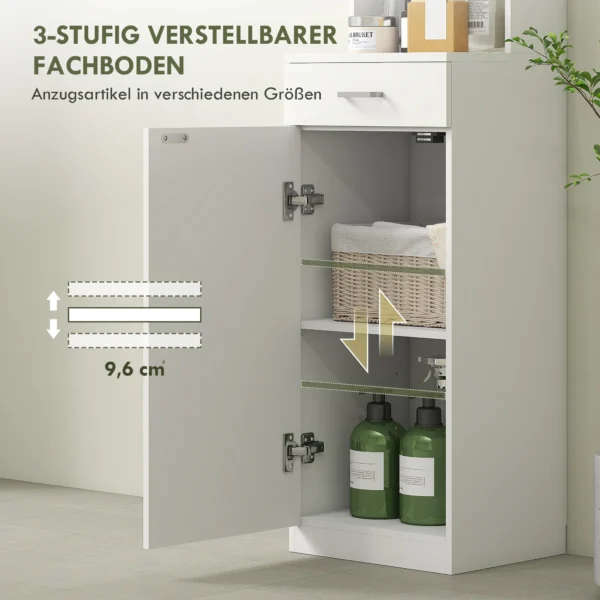 Hoge badkamerkast smalle hoge kast met lade, deur, verstelbare planken, voor badkamer, woonkamer 35 x 30,5 x 179 cm wit 6
