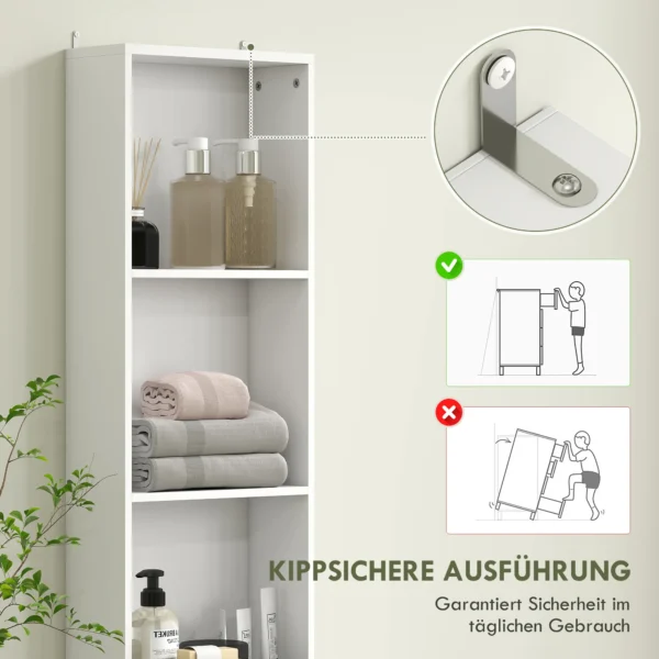 Hoge badkamerkast smalle hoge kast met lade, deur, verstelbare planken, voor badkamer, woonkamer 35 x 30,5 x 179 cm wit 7