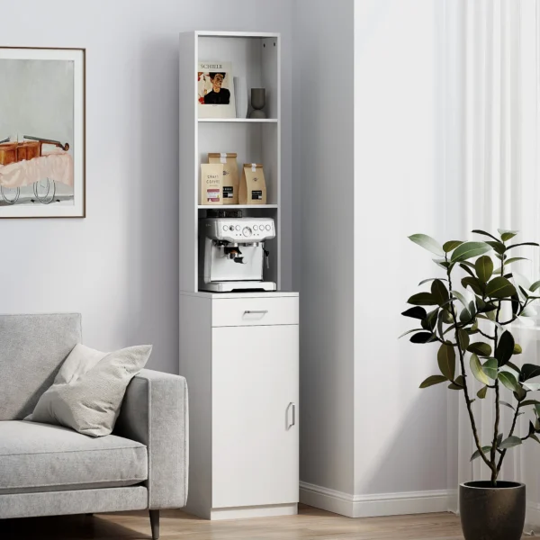 Hoge badkamerkast smalle hoge kast met lade, deur, verstelbare planken, voor badkamer, woonkamer 35 x 30,5 x 179 cm wit 9