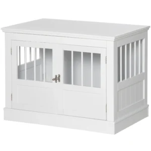 Hondenkooi, meubel met 3 deuren hondenhok hondenbox voor thuis binnenshuis, voor kleine honden tot 10 kg, bijzettafel hondenhuis 78 x 53 x 59,3 cm, wit 1
