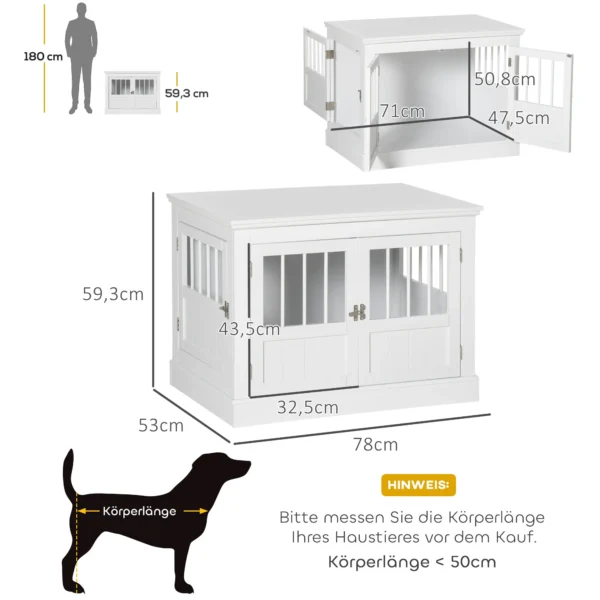 Hondenkooi, meubel met 3 deuren hondenhok hondenbox voor thuis binnenshuis, voor kleine honden tot 10 kg, bijzettafel hondenhuis 78 x 53 x 59,3 cm, wit 4