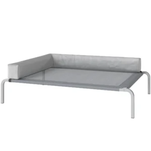 Hondenligstoel buiten, verhoogd hondenbed voor middelgrote honden, verkoelende huisdierligstoel met l vormige kussens antislip voeten, huisdierbed voor buiten kamperen 110x75x30cm, lichtgrijs 1