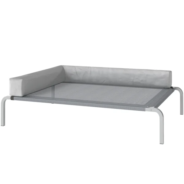 Hondenligstoel buiten, verhoogd hondenbed voor middelgrote honden, verkoelende huisdierligstoel met l vormige kussens antislip voeten, huisdierbed voor buiten kamperen 110x75x30cm, lichtgrijs 1