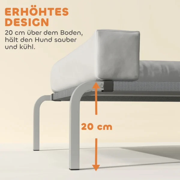 Hondenligstoel buiten, verhoogd hondenbed voor middelgrote honden, verkoelende huisdierligstoel met l vormige kussens antislip voeten, huisdierbed voor buiten kamperen 110x75x30cm, lichtgrijs 5