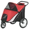 Hondenwagen hondenbuggy met netvensters, opvouwbare kattenwagen met veiligheidslijn, grote rubberen wielen voor middelgrote, grote honden tot 30 kg, oxford, rood 1