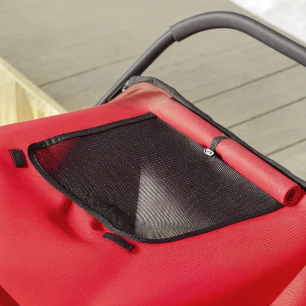 Hondenwagen hondenbuggy met netvensters, opvouwbare kattenwagen met veiligheidslijn, grote rubberen wielen voor middelgrote, grote honden tot 30 kg, oxford, rood 10