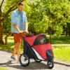 Hondenwagen hondenbuggy met netvensters, opvouwbare kattenwagen met veiligheidslijn, grote rubberen wielen voor middelgrote, grote honden tot 30 kg, oxford, rood 2