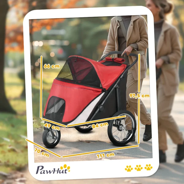 Hondenwagen hondenbuggy met netvensters, opvouwbare kattenwagen met veiligheidslijn, grote rubberen wielen voor middelgrote, grote honden tot 30 kg, oxford, rood 4