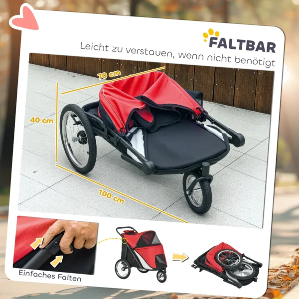 Hondenwagen hondenbuggy met netvensters, opvouwbare kattenwagen met veiligheidslijn, grote rubberen wielen voor middelgrote, grote honden tot 30 kg, oxford, rood 8